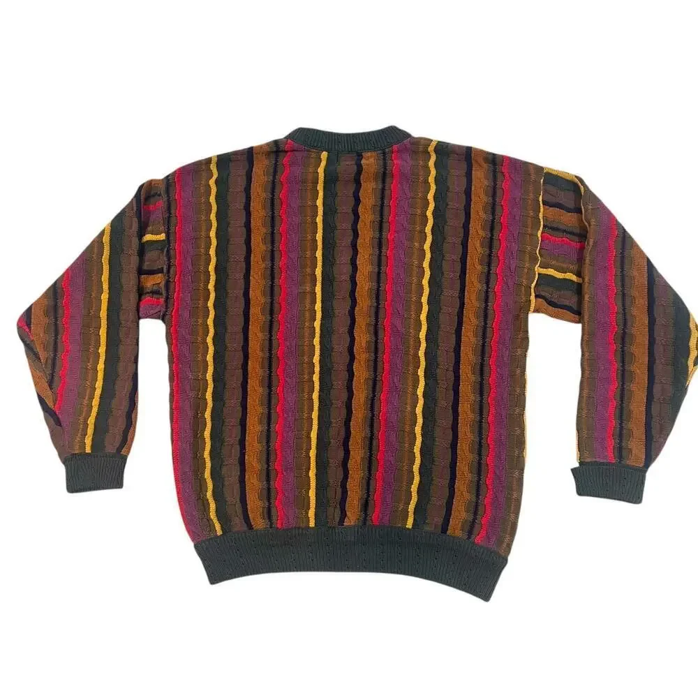 Vintage STRUCTURE Men's M large Textured Striped Knit Coogi style Sweater